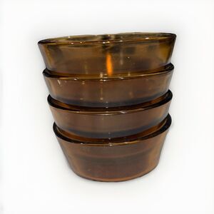 VINTAGE Anchor Hocking (4-set) fire king amber brown ovenproof dessert dish 434